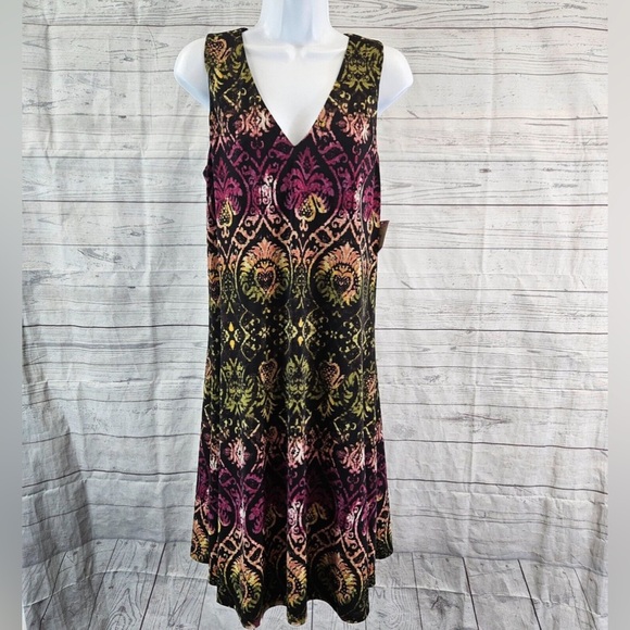 Anne Klein Womens Dress Sz 4 Green Purple Sleeveless V-Neck - Picture 1 of 4